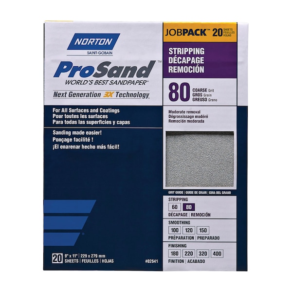Norton ProSand 11 in. L X 9 in. W 80 Grit Aluminum Oxide Sandpaper 20 pk
